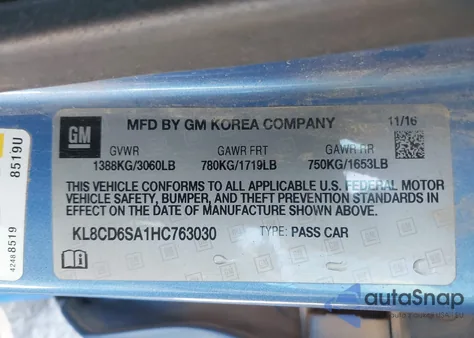 2017 Chevrolet Spark 1Lt Cvt from USA, damaged, VIN KL8CD6SA1HC763030